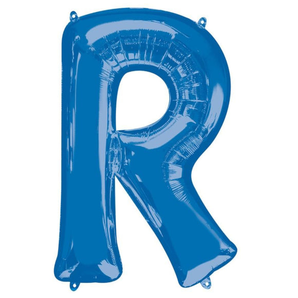 COLLECTION ONLY - Blue Letter R Filled with Helium & Dressed with Ribbon & Weight