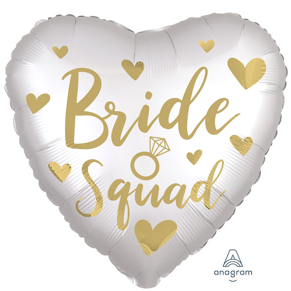 COLLECTION ONLY - 1 Bride Squad Standard Heart Foil Balloon Filled with Helium & Dressed with Ribbon & Weight