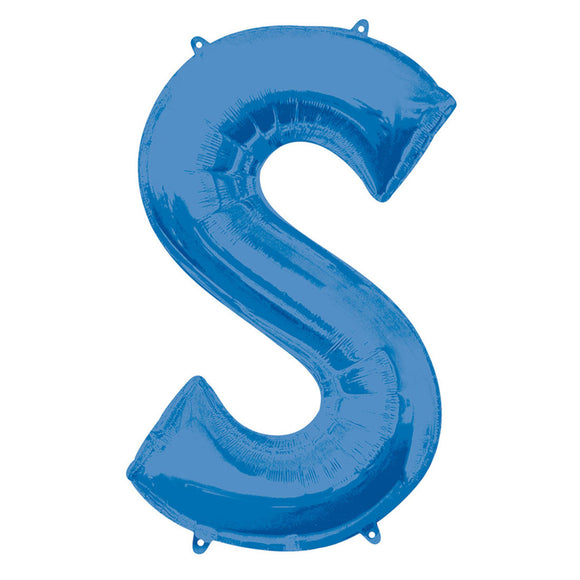 COLLECTION ONLY - Blue Letter S Filled with Helium & Dressed with Ribbon & Weight