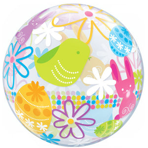 COLLECTION ONLY - 1 Easter Bubble Balloon 22" Filled with Helium & Dressed with a Balloon Collar, Ribbon & Weight