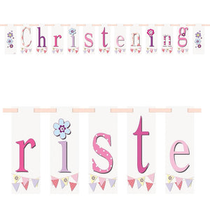 1 Pink Bunting Christening Jointed Card Banner 2.13 Meters