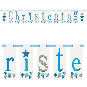 1 Blue Bunting Christening Jointed Card Banner 2.13 Meters