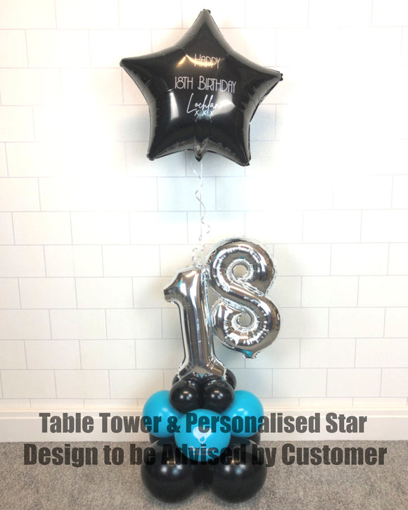 COLLECTION ONLY - COLOURS TO BE ADVISED BY CUSTOMER - Small Number Table Tower with Personalised Foil Star