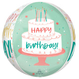 COLLECTION ONLY - 1 Happy Birthday Cake Orbz Balloon Filled with Helium & Dressed with a Balloon Collar, Ribbon & Weight