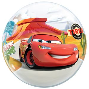 COLLECTION ONLY - 1 Disney Cars Bubble Balloon 22" Filled with Helium & Dressed with a Balloon Collar, Ribbon & Weight