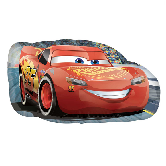 COLLECTION ONLY - Lightning McQueen Super Shape Foil Balloon Filled with Helium & Dressed with Ribbon & Weight