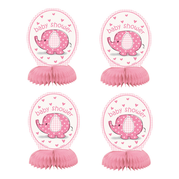 4 Mini Umbrellaphants Pink Baby Shower Honeycomb Centerpieces