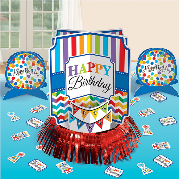 3 Bright Rainbow Table Centerpieces & Confetti Table Decorating Kit