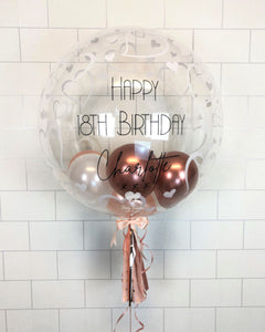 COLLECTION ONLY - Heart Bubble - 2 Shades of Rose Gold, White balloons - Black Message
