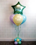 COLLECTION ONLY -  Lilac, Yellow & Blue Pyramid Balloon Cluster & 1 Personalised Star & Balloon Base
