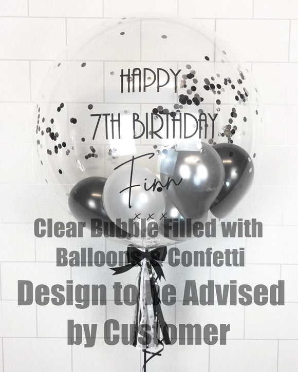 COLLECTION ONLY - COLOURS TO BE ADVISED BY CUSTOMER Clear Personalised Bubble Balloon filled with Balloons & Confetti