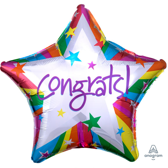 COLLECTION ONLY - 1 Congrats Foil Standard Star Balloon Filled with Helium & Dressed with Ribbon & Weight