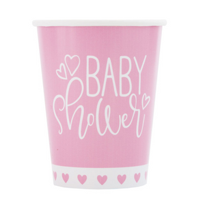 8 Pink Hearts Baby Shower Paper Cups 270ml