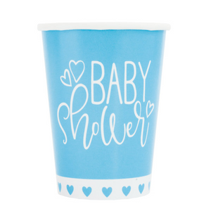 8 Blue Hearts Baby Shower Paper Cups 270ml