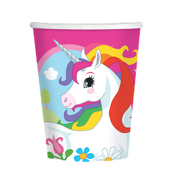 8 Rainbow Unicorn Paper Cups 266 ml