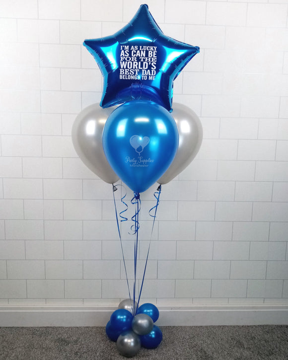 COLLECTION ONLY -  Silver & Blue Pyramid Balloon Cluster & 1 Personalised Star & Balloon Base