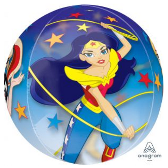 COLLECTION ONLY - 1 DC Super Hero Girls Orbz Balloon Filled with Helium & Dressed with a Balloon Collar, Ribbon & Weight