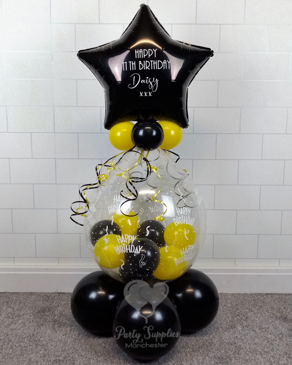 COLLECTION ONLY - Happy Birthday Black & Yellow Gift Balloon with Black Personalised Star