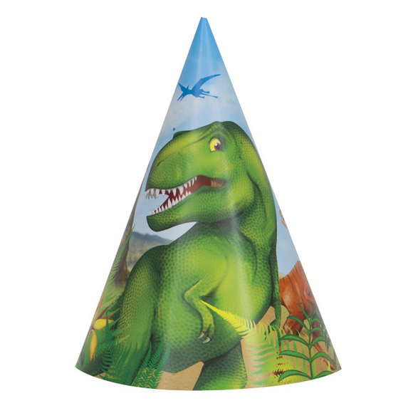 8 Dinosaur Hats 15 cm