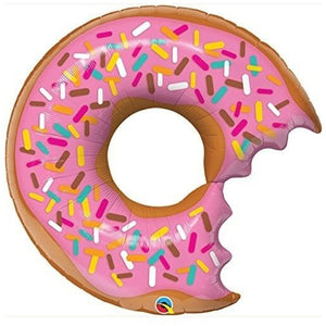 COLLECTION ONLY - 1 Donut with Sprinkles Super Shape Foil Balloon 36" Filled with Helium & Dressed with Ribbon & Weight