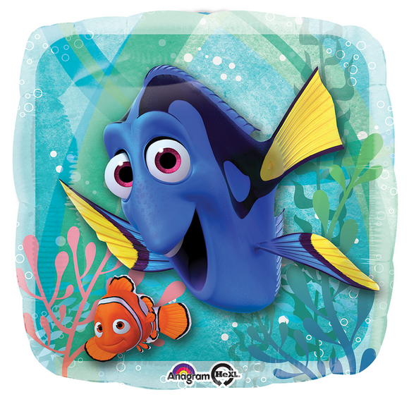 Collection Only - 1 Disney Finding Dory Licensed Standard Foil Balloon Filled with Helium & Dressed with Ribbon & Weight