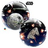 COLLECTION ONLY - 1 Star Wars Death Star Double Bubble Balloon 24" Filled with Helium & Dressed with a Balloon Collar, Ribbon & Weight