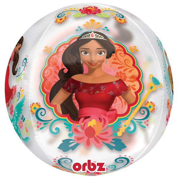 COLLECTION ONLY - 1 Disney Elena of Avalor Orbz Balloon Filled with Helium & Dressed with a Balloon Collar, Ribbon & Weight