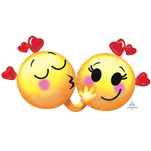 COLLECTION ONLY - Emoticons in Love Super Shape Foil Balloon Filled with Helium & Dressed with Ribbon & Weight