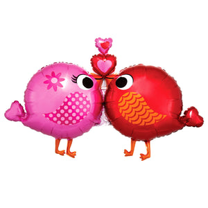 COLLECTION ONLY -  Love Birds Super Shape Foil Balloon Filled with Helium & Dressed with Ribbon & Weight