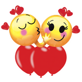 COLLECTION ONLY - Emoticons in Love Super Shape Foil Balloon & 3 Latex Balloon Cluster Filled with Helium & Dressed with Ribbon & Weight