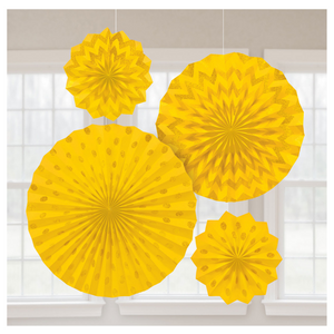 Sunshine Yellow Paper Fan Decorations (4/Pk)
