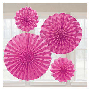 Bright Pink Paper Fan Decorations (4/Pk)