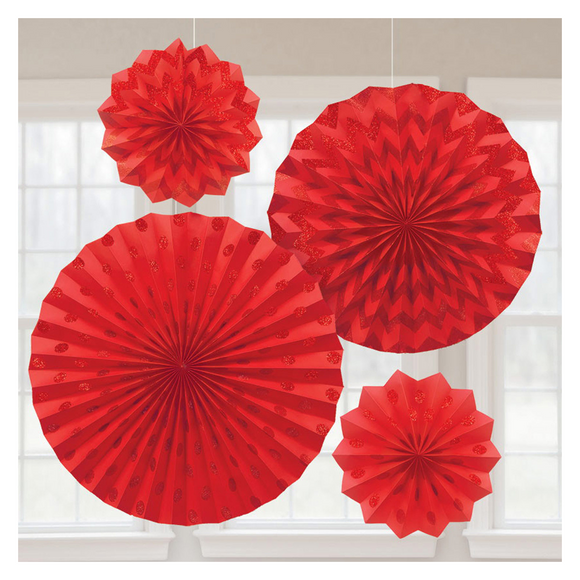 Apple Red Paper Fan Decorations (4/Pk)