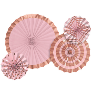 Rose Gold Paper Fan Decorations (4/Pk)