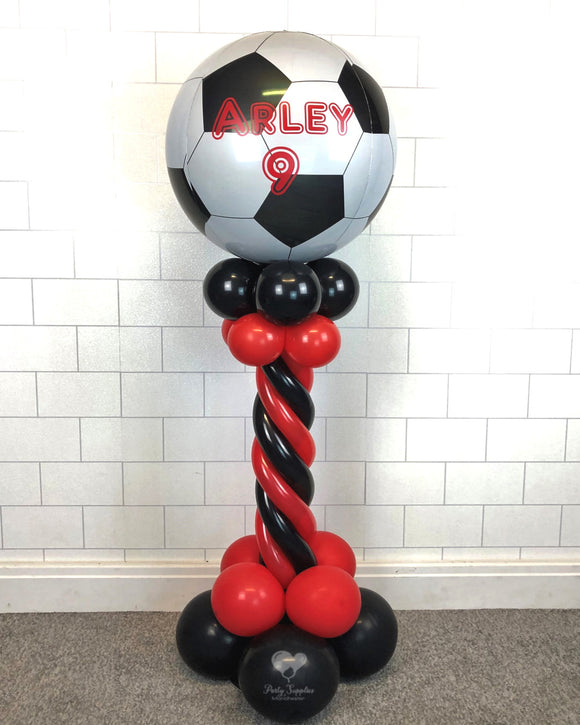 COLLECTION ONLY - Twisted Red & Black Tower Topped with a Football Orbz Balloon - Red Message