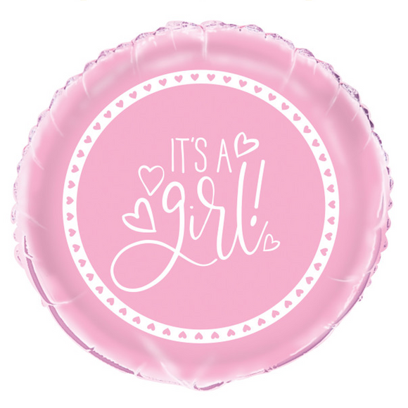 COLLECTION ONLY - 1 Pink Hearts Baby Shower Standard Foil Balloon Filled with Helium & Dressed with Ribbon & Weight