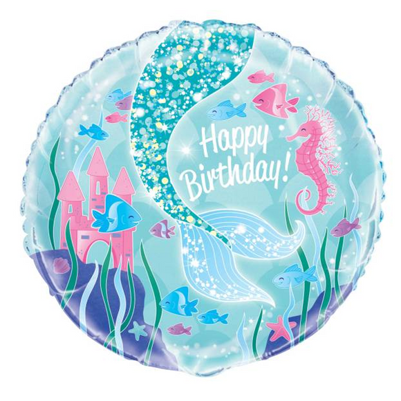 COLLECTION ONLY - 1 Mermaid Under The Sea Standard Foil Balloon Filled with Helium & Dressed with Ribbon & Weight