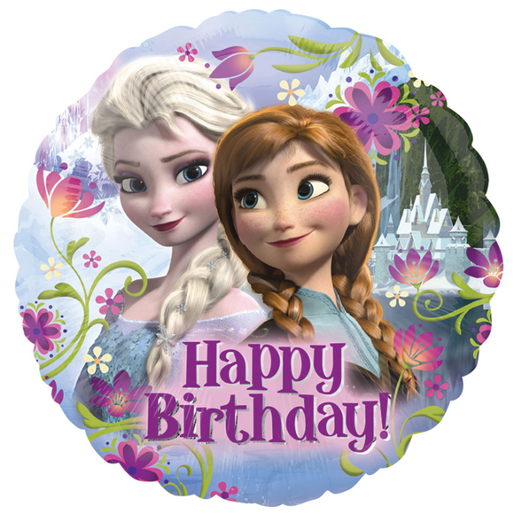 COLLECTION ONLY - 1 Frozen Happy Birthday Licensed Standard Foil Balloon Filled with Helium & Dressed with Ribbon & Weight