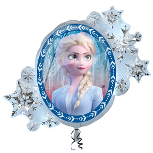 COLLECTION ONLY - 1 Frozen Anna & Elsa Foil Super Shape 30" Filled with Helium & Dressed with Ribbon & Weight