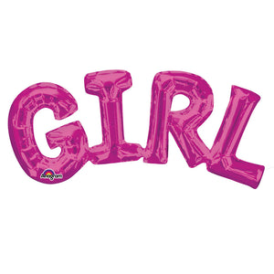 1 "GIRL" Bright Pink Air Fill Foil Letter Balloon Banner Kit