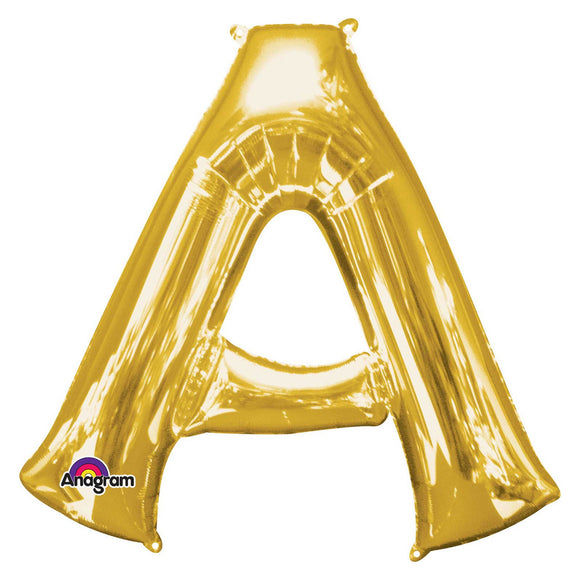 COLLECTION ONLY - Gold Letter A Filled with Helium & Dressed with Ribbon & Weight