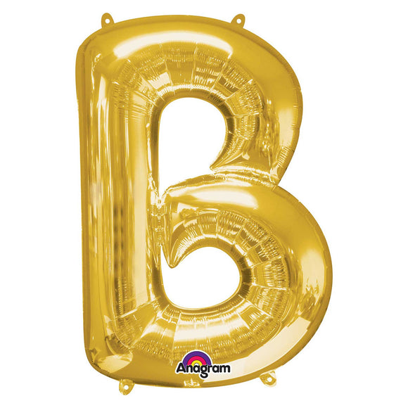 COLLECTION ONLY - Gold Letter B Filled with Helium & Dressed with Ribbon & Weight