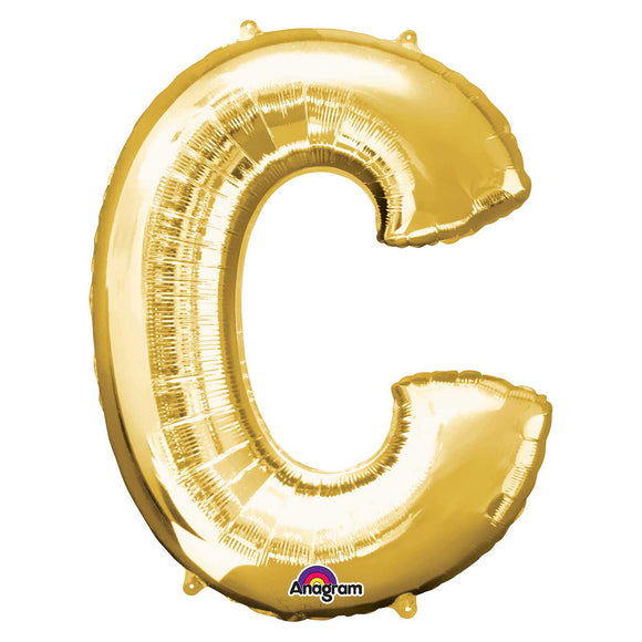 COLLECTION ONLY - Gold Letter C Filled with Helium & Dressed with Ribbon & Weight