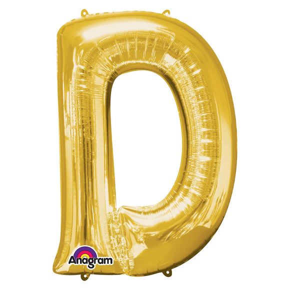 COLLECTION ONLY - Gold Letter D Filled with Helium & Dressed with Ribbon & Weight