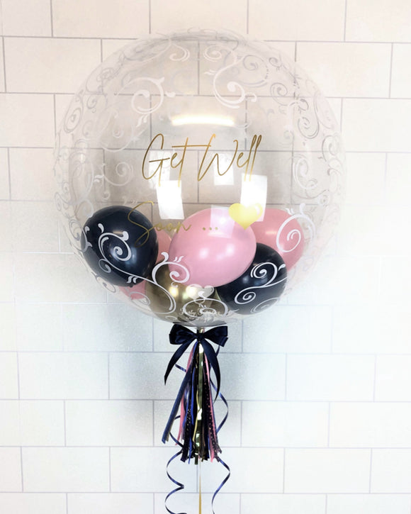 COLLECTION ONLY - Fancy Filigree Bubble - Navy, Gold, Pink Balloons - Gold Message