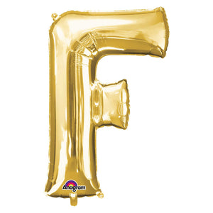 COLLECTION ONLY - Gold Letter F Filled with Helium & Dressed with Ribbon & Weight