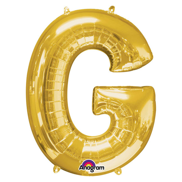 COLLECTION ONLY - Gold Letter G Filled with Helium & Dressed with Ribbon & Weight