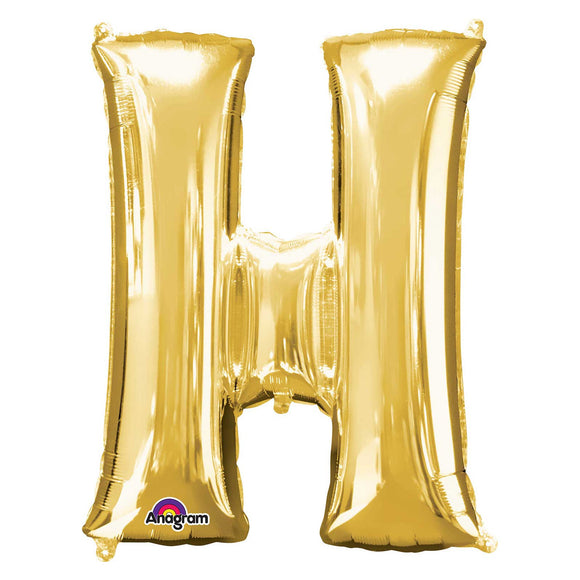 COLLECTION ONLY - Gold Letter H Filled with Helium & Dressed with Ribbon & Weight