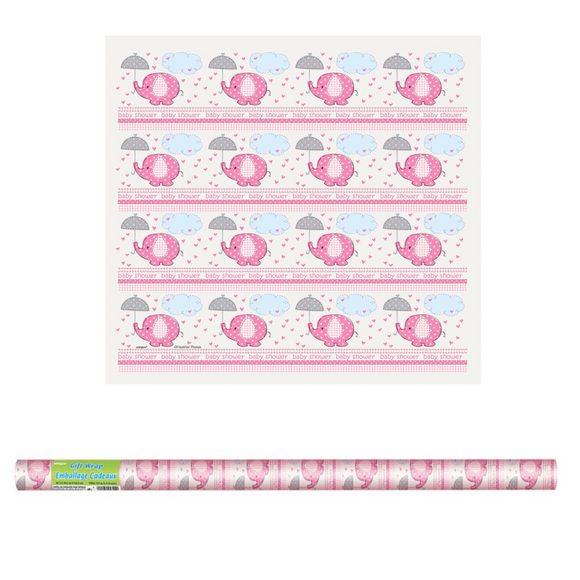1 Umbrellaphants Pink Baby Shower Gift Wrap 5ft x 30 inch
