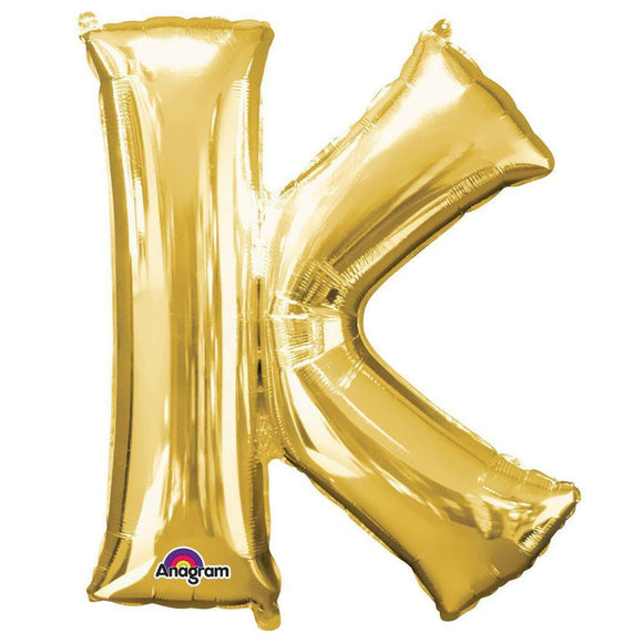 COLLECTION ONLY - Gold Letter K Filled with Helium & Dressed with Ribbon & Weight